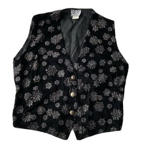 Box Office Vest Sz 3X Black Sparkly Womens Plus Snowflakes Holidays Winter Vtg